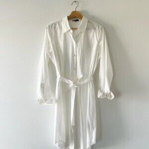 THEORY | NWT The Clean Shirtdress in White Belted Stretch Cotton | L